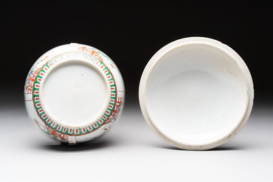 A Chinese famille verte covered bowl, a Dutch-decorated bowl, a gilt-bronze mounted pot-pourri vase and an Imari-style covered jug, Kangxi/Qianlong