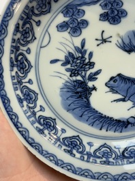 A Chinese blue and white 'frog' plate, Jiajing/Wanli