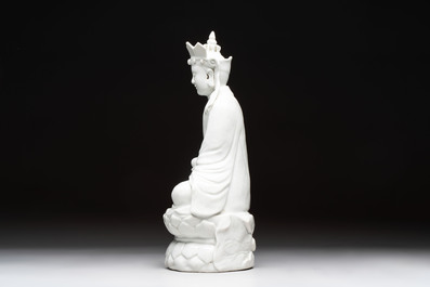 A Chinese white-glazed figure of Xuanzang, Cai Chang Tai 蔡昌泰造 mark, 20th C.