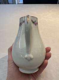 A Chinese famille rose armorial jug and cover with the arms of Moricaud impaling Bertrand for the French market, Qianlong, ca. 1760