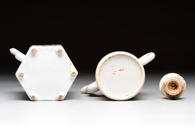 A Chinese famille rose 'Wu Shuang Pu' teapot and a famille rose covered wine pot, 19th C.