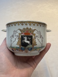 A Chinese famille rose armorial sugar pot with the arms of Van Beeftingh for the Dutch market, Qianlong