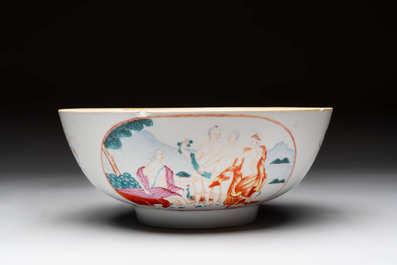 A Chinese famille rose 'The judgement of Paris' punch bowl, Qianlong