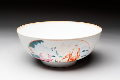 A Chinese famille rose 'The judgement of Paris' punch bowl, Qianlong