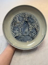 A Chinese blue and white 'floral' dish and a 'phoenix' plate, Ming