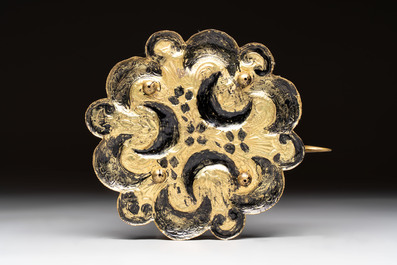 An Ottoman gilt-bronze inscribed incense burner with a red stone, 19th C.