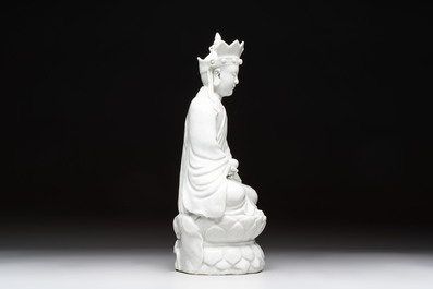 A Chinese white-glazed figure of Xuanzang, Cai Chang Tai 蔡昌泰造 mark, 20th C.
