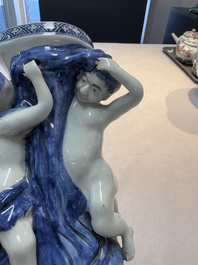 A pair of Chinese blue and white stands after Meissen example, Qianlong