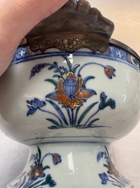 A rare Chinese silver-mounted doucai bowl and cover, Kangxi/Yongzheng