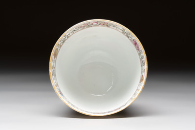 A Chinese famille rose 'erotic subject' cup and saucer, Yongzheng/Qianlong