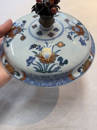 A rare Chinese silver-mounted doucai bowl and cover, Kangxi/Yongzheng