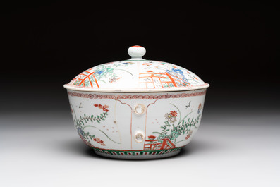 A Chinese famille verte covered bowl, a Dutch-decorated bowl, a gilt-bronze mounted pot-pourri vase and an Imari-style covered jug, Kangxi/Qianlong