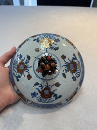 A rare Chinese silver-mounted doucai bowl and cover, Kangxi/Yongzheng