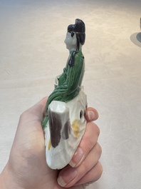 A Chinese verte biscuit 'scholar' brush rest, Kangxi