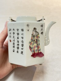 A Chinese famille rose 'Wu Shuang Pu' covered teapot and a qianjiang cai covered tea caddy, signed Lei Guangheng 雷光亨, 19th C.