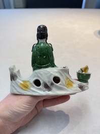 A Chinese verte biscuit 'scholar' brush rest, Kangxi