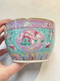 A Chinese famille rose turquoise-ground 'chupu' bowl and cover for the Straits or Peranakan market, 19th C.
