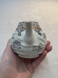A Chinese rose-grisaille molded teapot with floral design, Yongzheng/Qianlong