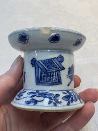 A pair of rare Chinese blue and white sanders with antiquities and floral design, Kangxi