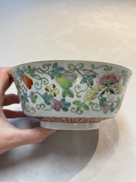 A Chinese famille rose 'butterflies and melons' bowl, Chenghua mark, 19th C.