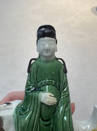 A Chinese verte biscuit 'scholar' brush rest, Kangxi