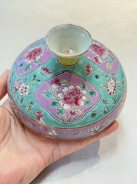 A Chinese famille rose turquoise-ground 'chupu' bowl and cover for the Straits or Peranakan market, 19th C.
