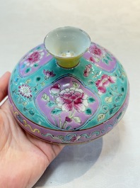 A Chinese famille rose turquoise-ground 'chupu' bowl and cover for the Straits or Peranakan market, 19th C.