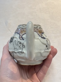 A Chinese rose-grisaille molded teapot with floral design, Yongzheng/Qianlong