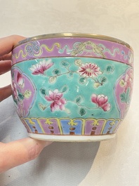 A Chinese famille rose turquoise-ground 'chupu' bowl and cover for the Straits or Peranakan market, 19th C.