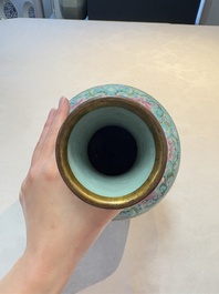 An imperial Chinese famille rose turquoise-ground 'chilong and flower scrolls' vase, Jiaqing mark and of the period