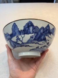 A Chinese blue and white 'Bleu de Hue' bowl with the Hai Van mountains for the Vietnamese market, Thanh Ngoan mark for Nguyen Phuc Chu, Kangxi