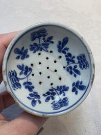 A pair of rare Chinese blue and white sanders with antiquities and floral design, Kangxi