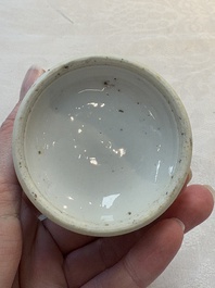 A pair of rare Chinese blue and white sanders with antiquities and floral design, Kangxi