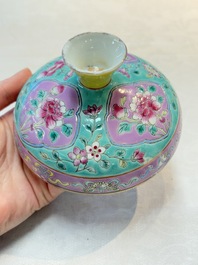 A Chinese famille rose turquoise-ground 'chupu' bowl and cover for the Straits or Peranakan market, 19th C.