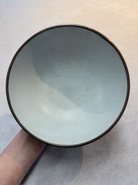 A Chinese blue and white 'Bleu de Hue' bowl with the Hai Van mountains for the Vietnamese market, Thanh Ngoan mark for Nguyen Phuc Chu, Kangxi