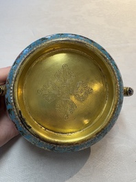 A Chinese gilt-bronze cloisonn&eacute; censer with floral design, double vajra mark, 19/20th C.
