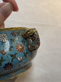 A Chinese gilt-bronze cloisonn&eacute; censer with floral design, double vajra mark, 19/20th C.