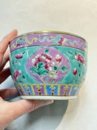 A Chinese famille rose turquoise-ground 'chupu' bowl and cover for the Straits or Peranakan market, 19th C.