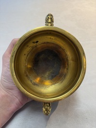 A Chinese gilt-bronze cloisonn&eacute; censer with floral design, double vajra mark, 19/20th C.