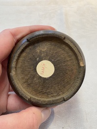 A Chinese doucai 'Zhou Dunyi 周敦颐' cup on wooden stand, Xianfeng mark and of the period