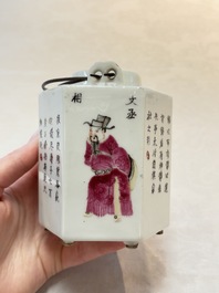 A Chinese famille rose 'Wu Shuang Pu' covered teapot and a qianjiang cai covered tea caddy, signed Lei Guangheng 雷光亨, 19th C.