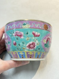 A Chinese famille rose turquoise-ground 'chupu' bowl and cover for the Straits or Peranakan market, 19th C.