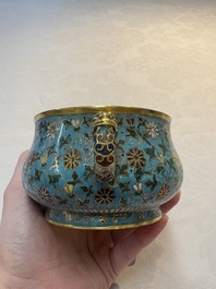 A Chinese gilt-bronze cloisonn&eacute; censer with floral design, double vajra mark, 19/20th C.