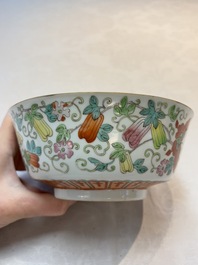 A Chinese famille rose 'butterflies and melons' bowl, Chenghua mark, 19th C.