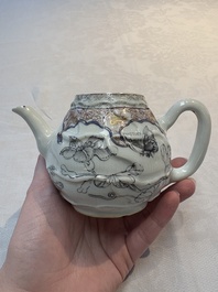 A Chinese rose-grisaille molded teapot with floral design, Yongzheng/Qianlong