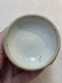 A pair of rare Chinese blue and white sanders with antiquities and floral design, Kangxi