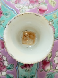 A Chinese famille rose turquoise-ground 'chupu' bowl and cover for the Straits or Peranakan market, 19th C.