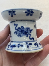 A pair of rare Chinese blue and white sanders with antiquities and floral design, Kangxi