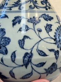 A Chinese blue and white 'yuhuchunping' vase with floral design, Ming