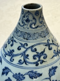A Chinese blue and white 'yuhuchunping' vase with floral design, Ming